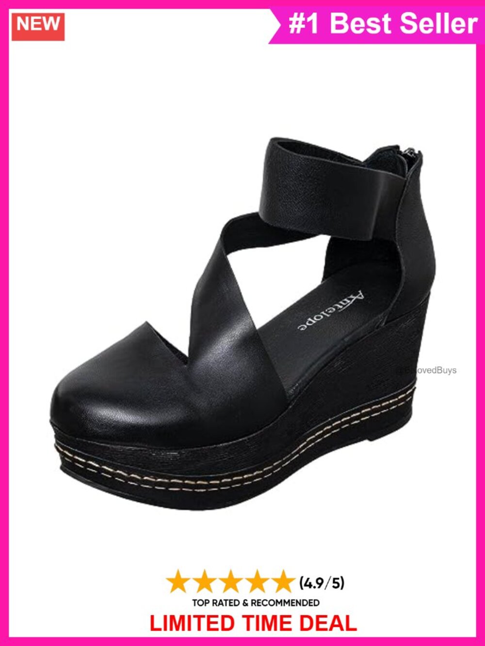 Antelope Women's Platform Wedges Leather Ankle Strap Closed Toe Rumi